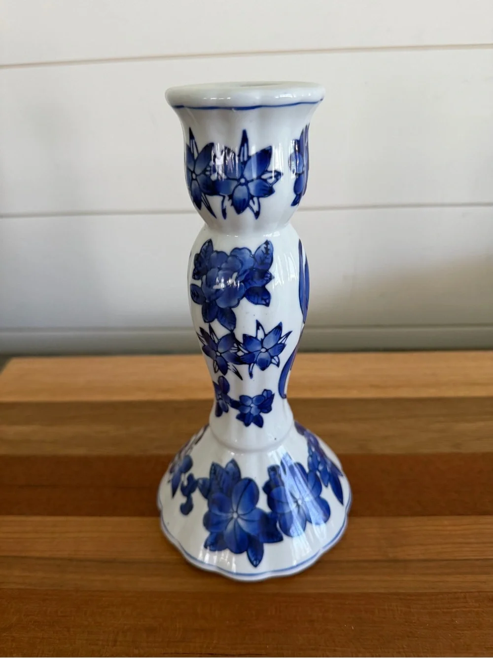 Vintage Candle Holder Cobalt Blue Porcelain Floral Design